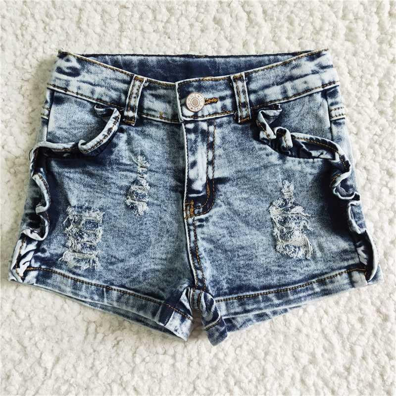 Denim ruffle shorts