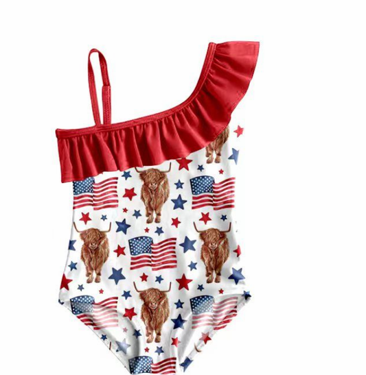 Highland cow flag one piece