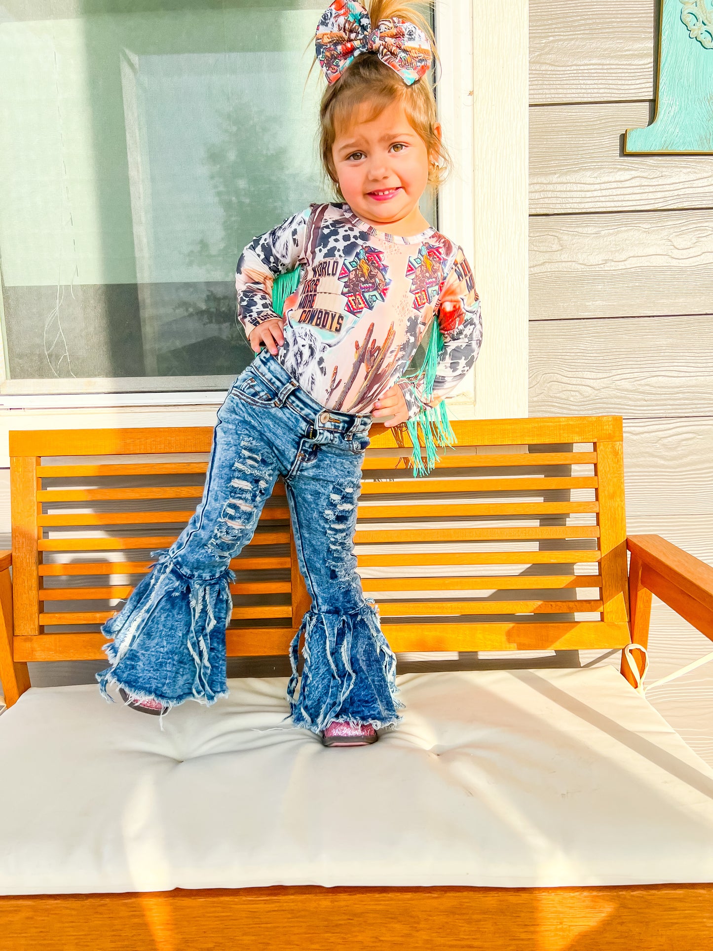 Denim frayed bells