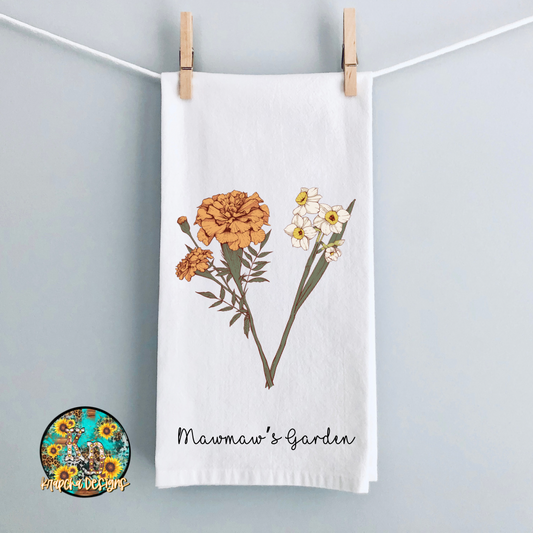 Birth flower tea towel